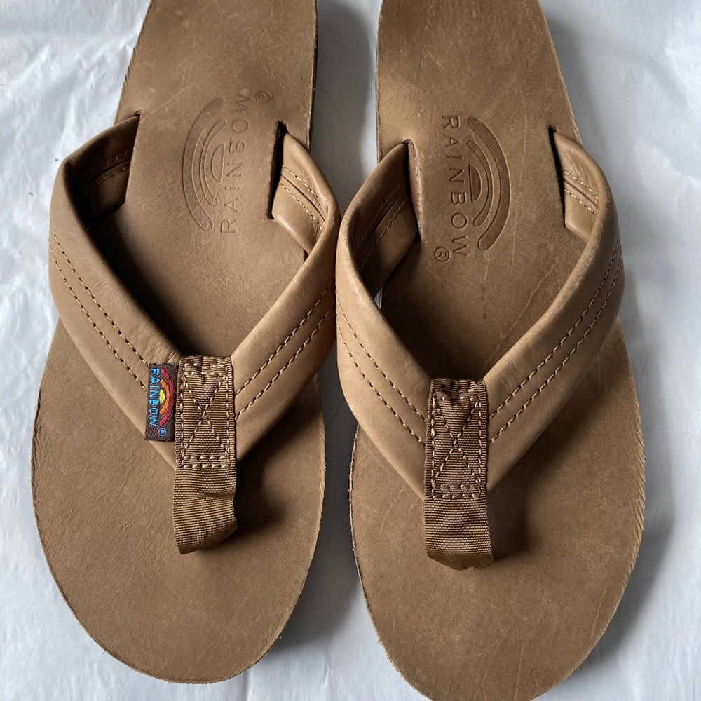 Brand New Rainbow Brown Leather Sandals / Flip flops, 7